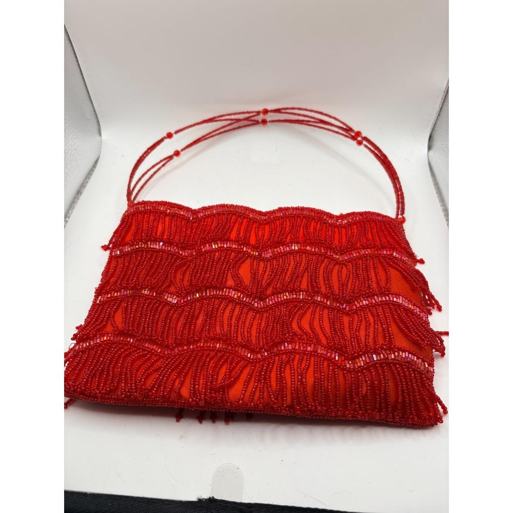 Cute Red Beaded Flapper -Style Evening Bag with Fringe
